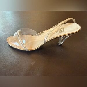 Rare Vintage Slingback with Lucite Heels, Silver Leather & Rhinestones